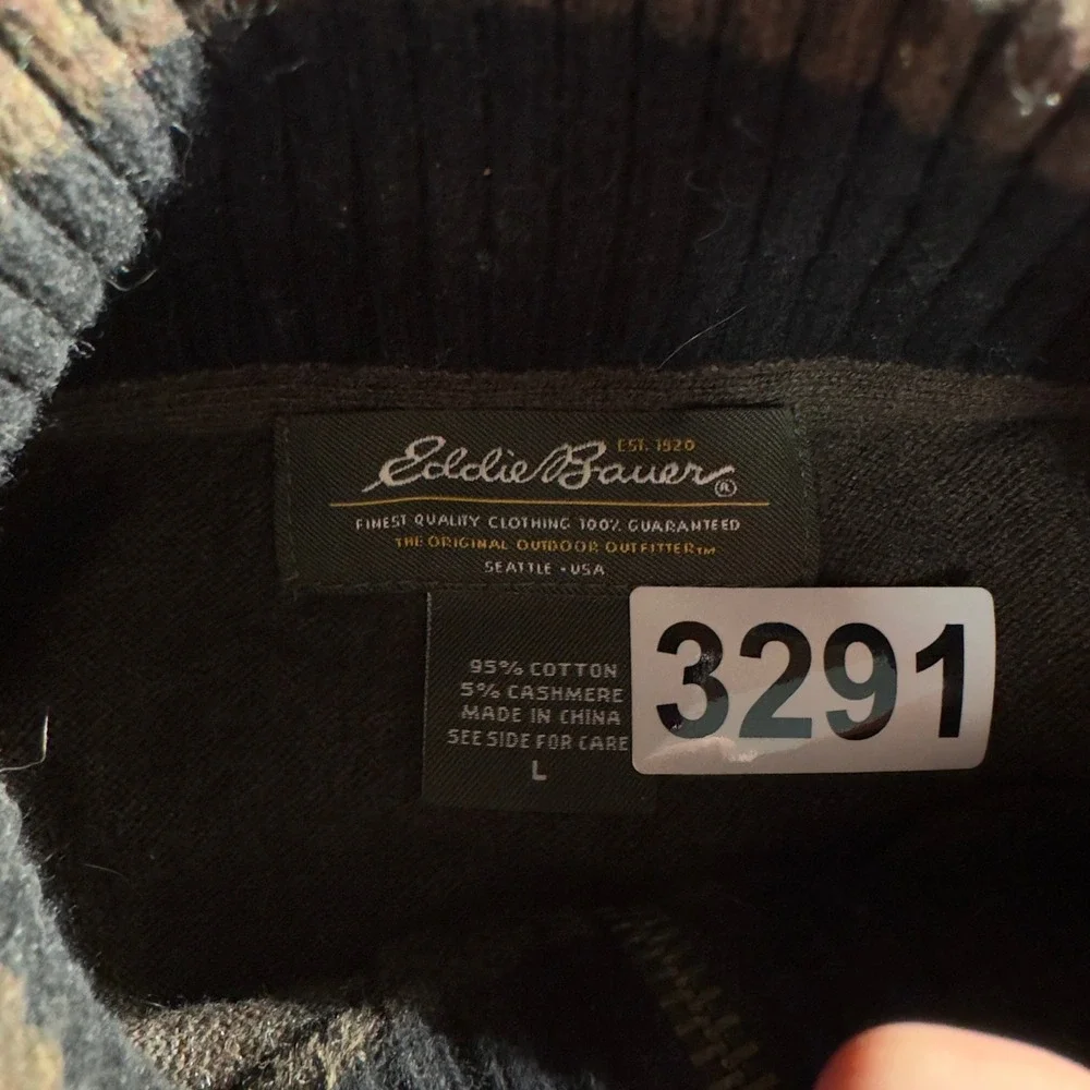Eddie Bauer Quarter Zip Sweater Mens L Brown Cashmere Blend Old Money Heritage